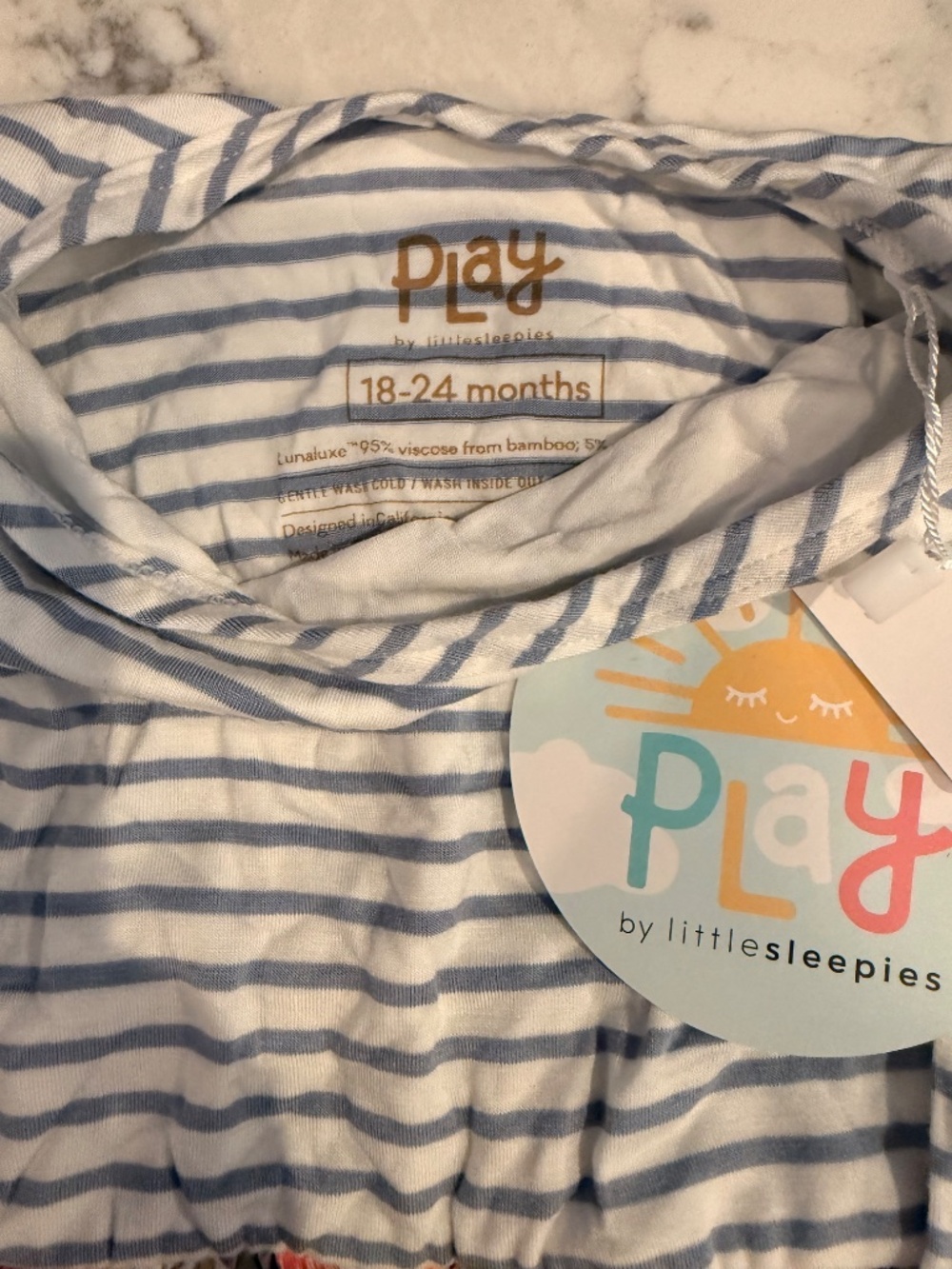 NWT-Little Sleepies Blue Striped and Pink Floral Dress - Picture 2 of 3